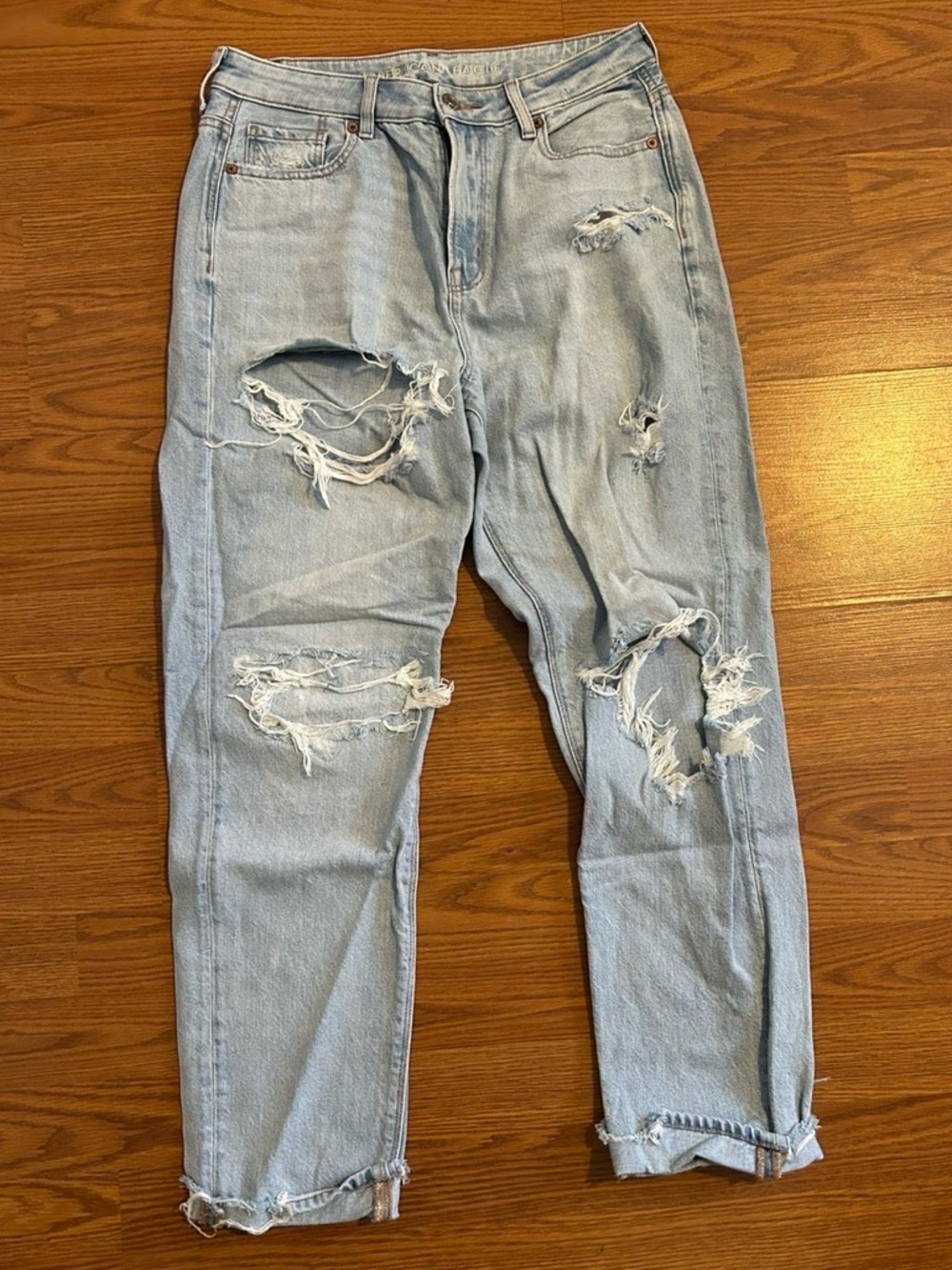 American Eagle Light Wash Distressed Mom Jeans
